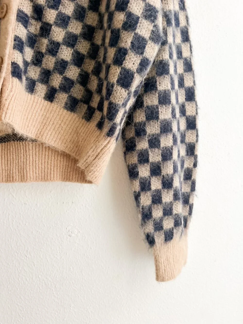 NWT J. Crew Checkered V-neck Cardigan Sweater Brushed‎ Yarn in Sandy Beach Navy